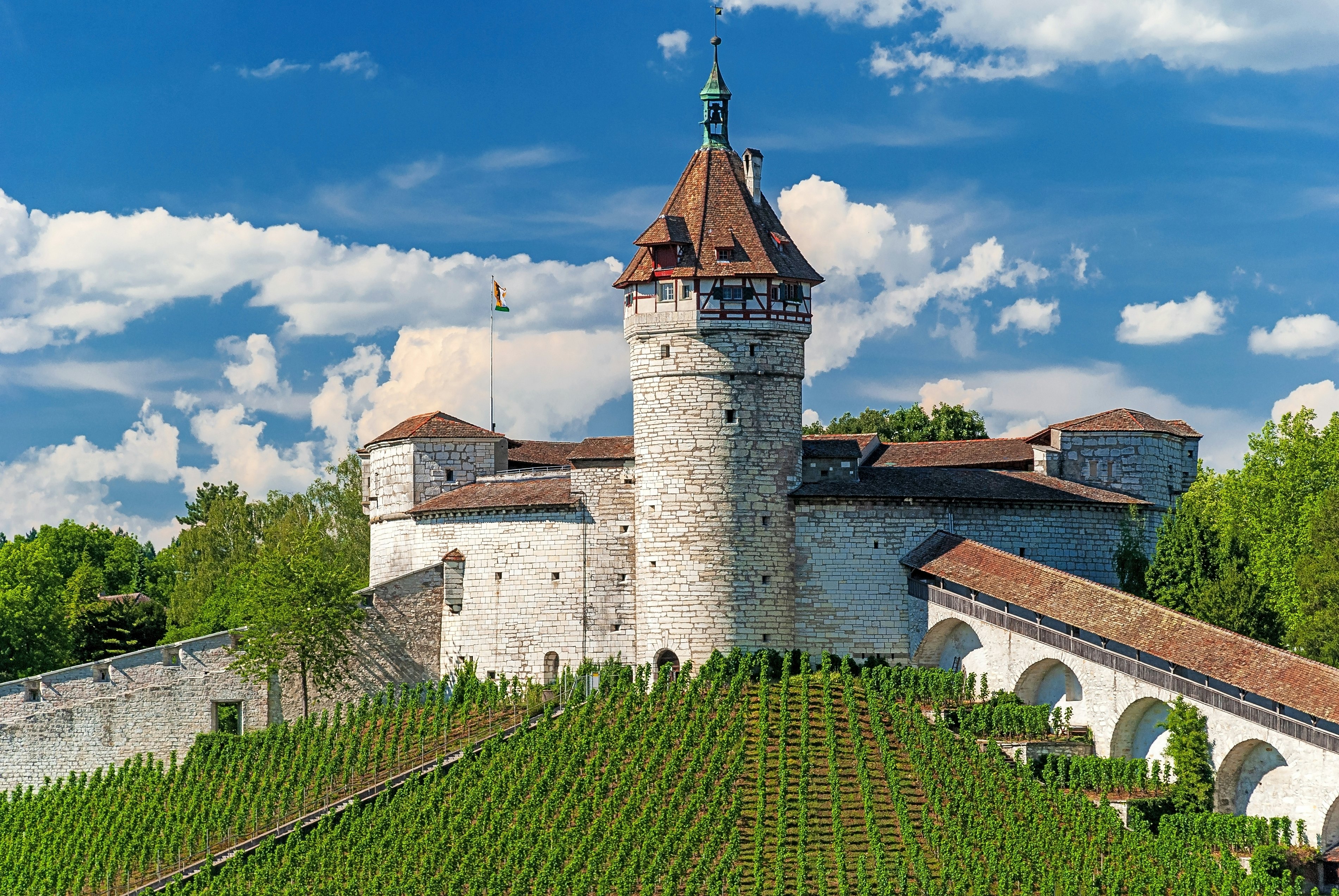 The Munot medieval circular fortification in the center of Schaffhausen on the High Rhine in Switzerland.
