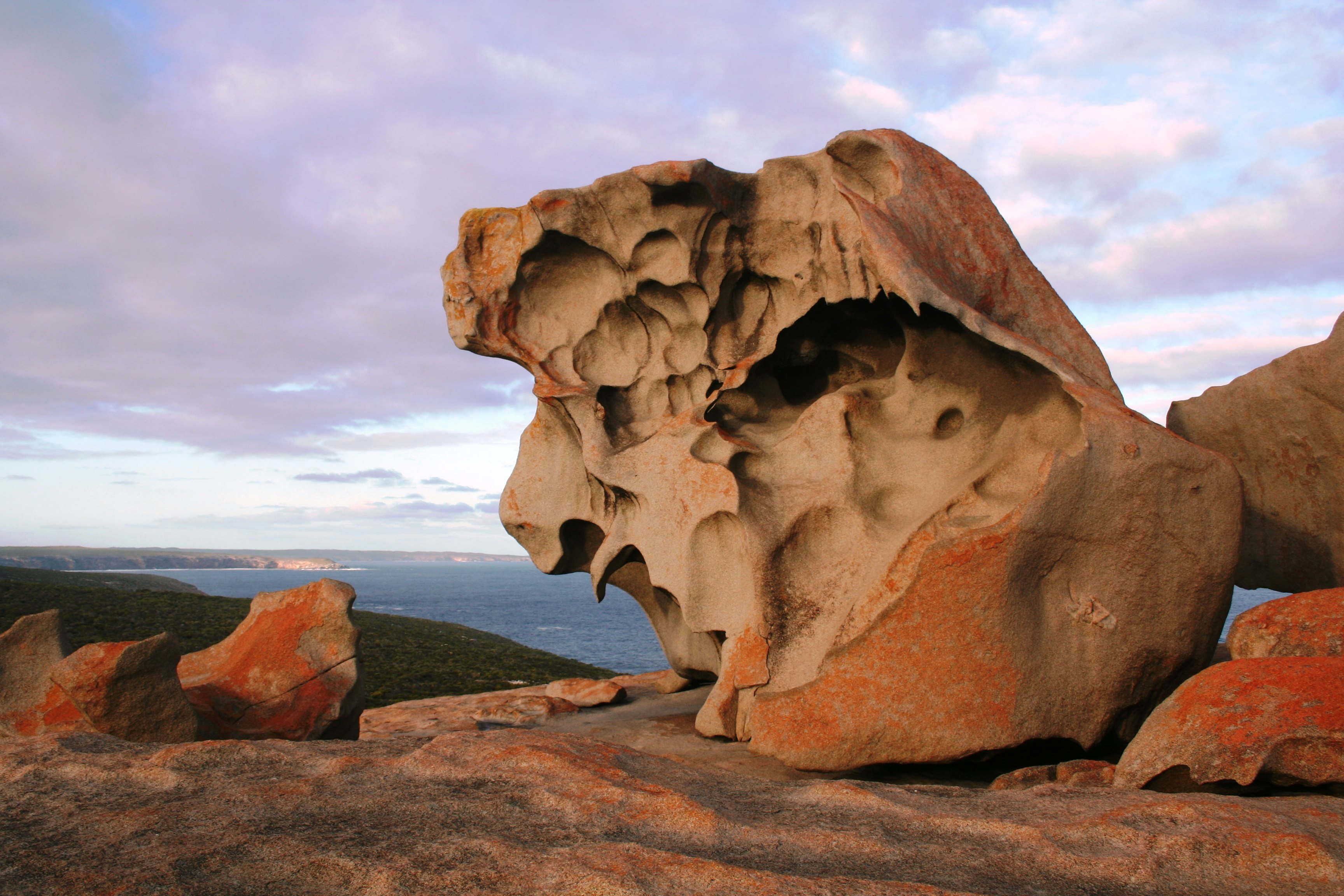 "Located in Flinders Chase National Park, the impressive Remarkable Rocks are a cluster of precariously balanced granite boulders which have been shaped by the erosive forces of wind, sea spray and rain over some 500 million years."
178488085
"Stone, Flinder's Chase National Park, Textured, Grooved, Remarkable Rocks, Balanced Rock, Geology, Scenics, Nature, Kangaroo Island, South Australia, Australia, Boulder, Rock, Granite, Stack Rock, Rock Formation, National Park, Sea, Eroded, Nature, Travel Locations, Landscapes, Landmarks, Geological Feature, Flinders Chase National Park"