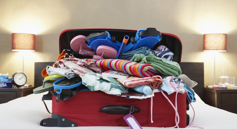 Open suitcase on bed
beachwear, bed, bedroom, bright colour, bulging, close up, clothes, colourful, day, departure, full, hotel room, indoors, large group of objects, lit lamp, luggage, luggage tag, matching lamp, messy, nobody, over packed, overflowing, overpacked, packed, pile, preparation, studio, suitcase, summer clothing, tourism, travel, vacations