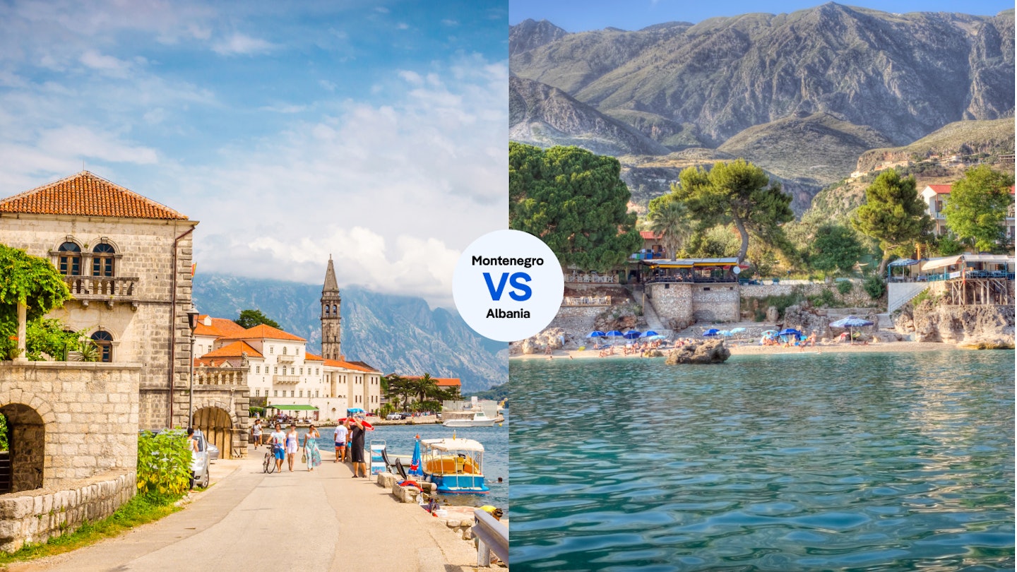 Split screen image of Perast seafront in Kotor and Dhermi in Albania (RFC images are already in Canto)